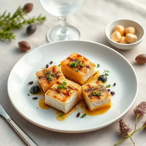 Grilled Swordfish Bites with Olive Relish