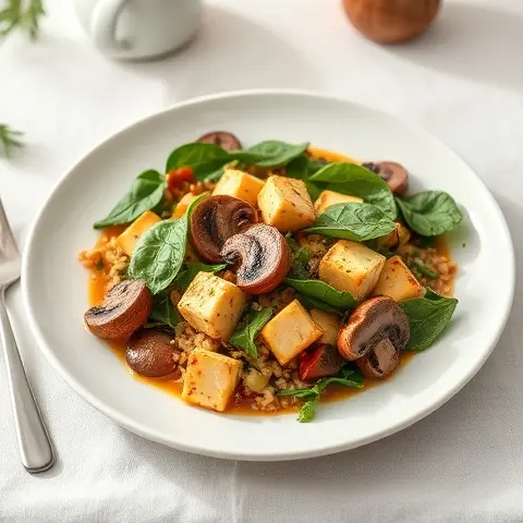 Nutritious Tofu Scramble with Mushrooms and Spinach
