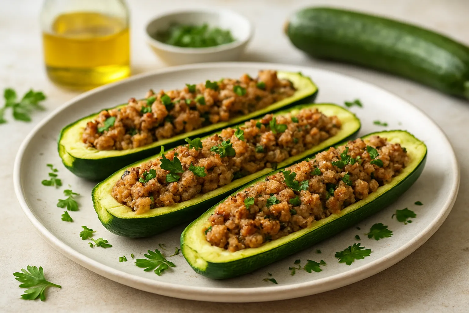 Stuffed Zucchini Boats with Turkey & Herbs