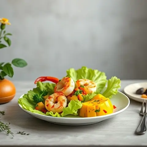 Grilled Shrimp with Mango-Chili Salsa on Lettuce