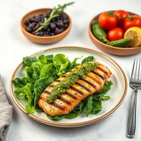Grilled Chicken with Salsa Verde and Wilted Greens