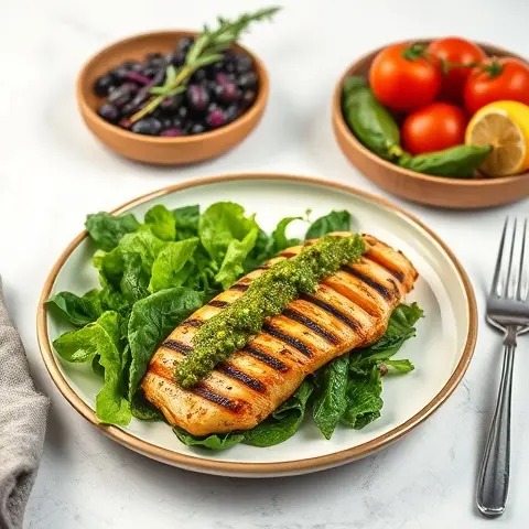 Grilled Chicken with Salsa Verde and Wilted Greens
