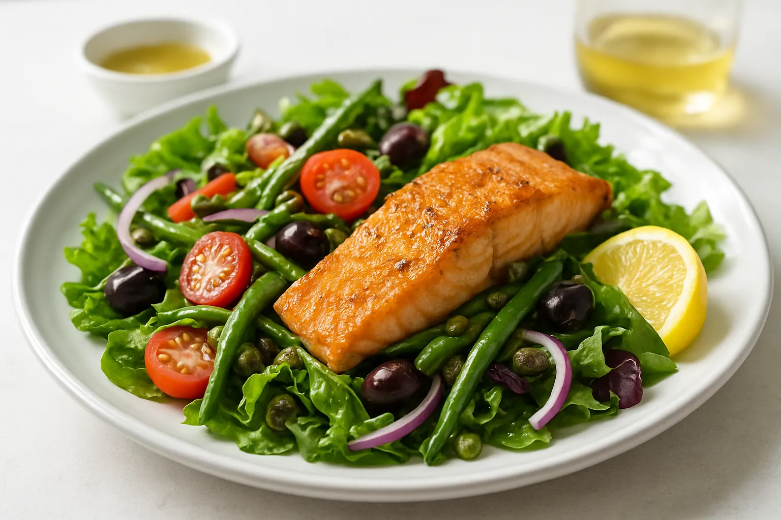 Seared Salmon Nicoise (No Potatoes)