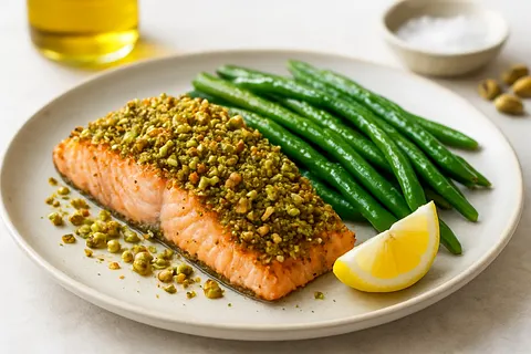 Pistachio-Crusted Salmon with Green Beans