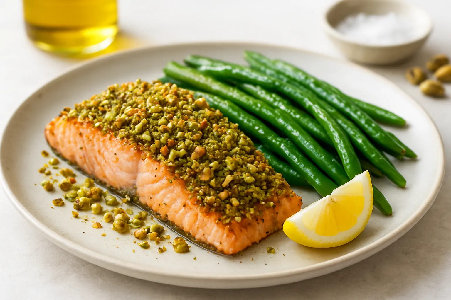 Pistachio-Crusted Salmon with Green Beans