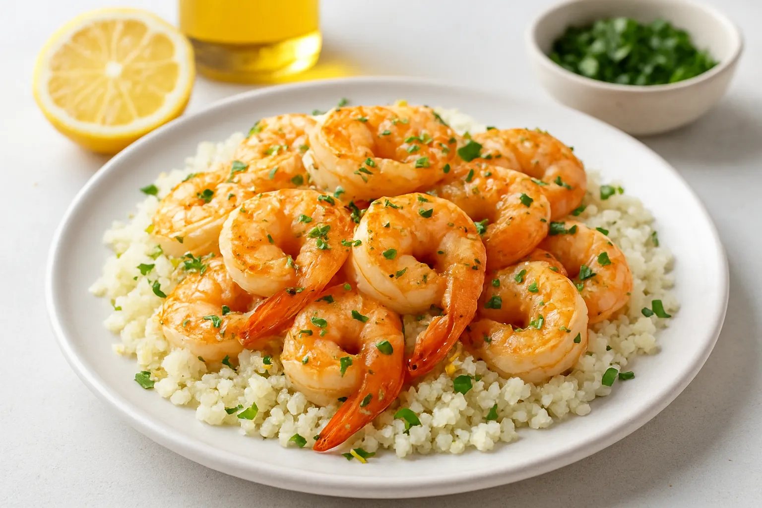 Lemon-Garlic Prawns over Cauliflower Rice