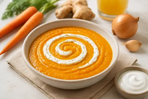 Warm Carrot & Ginger Purée with Coconut Yogurt Swirl