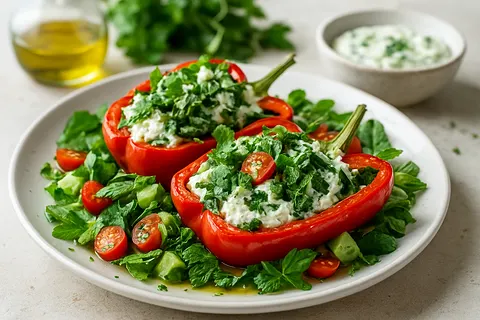Mediterranean Greek-Style Stuffed Peppers with Herbed Labneh