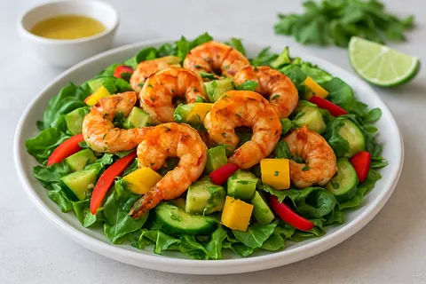 Grilled Shrimp & Low-Sugar Mango-Avocado Salad