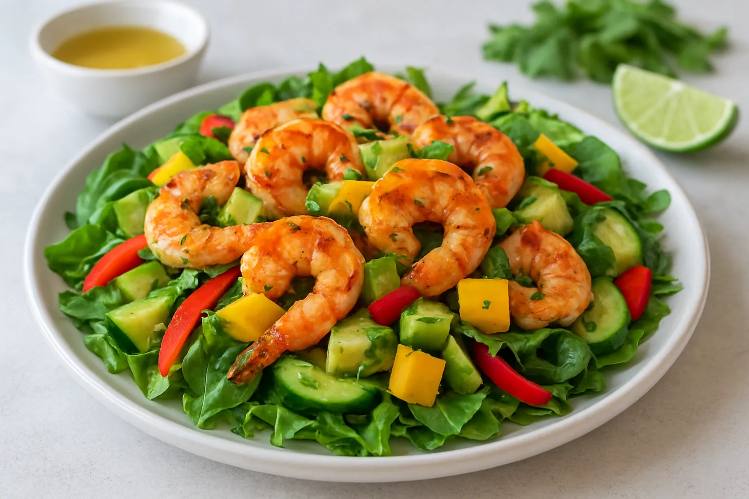 Grilled Shrimp & Low-Sugar Mango-Avocado Salad