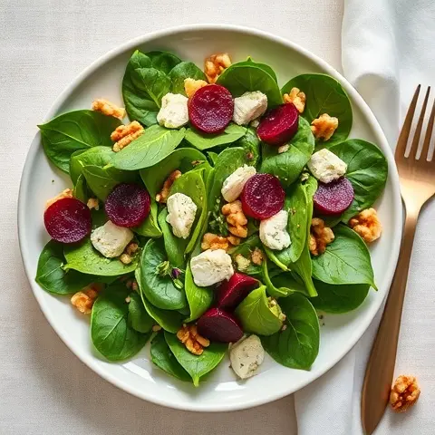Nutritious Spinach, Beet, Goat Cheese, and Walnut Salad