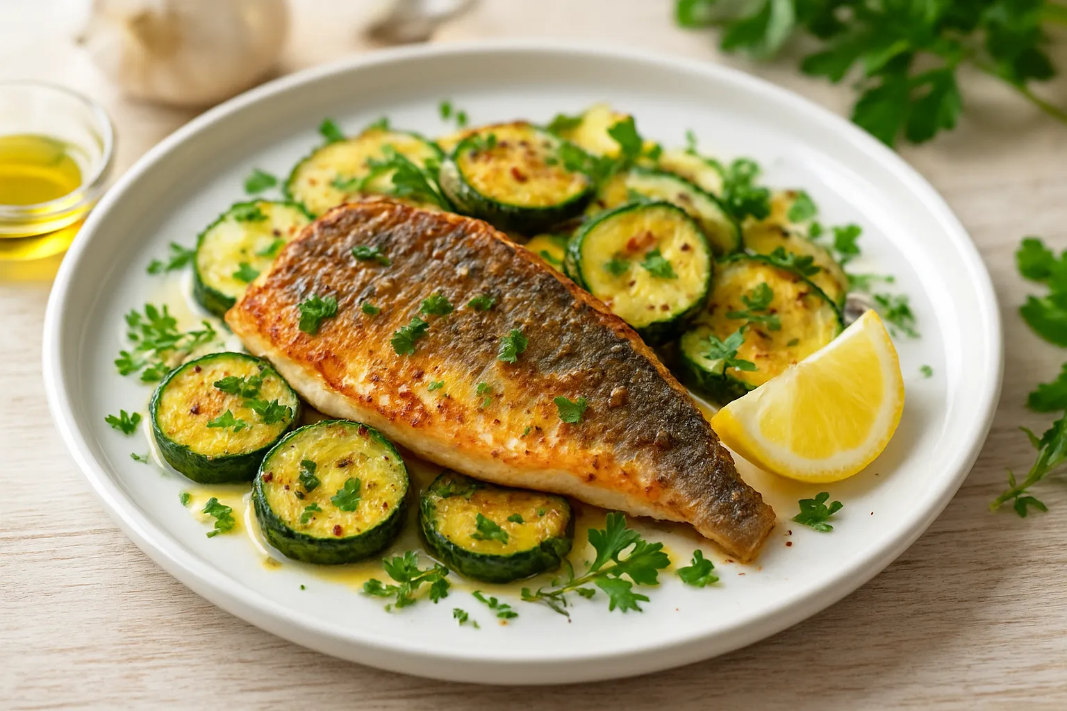 Garlic-Herb Roasted Sea Bream with Zucchini