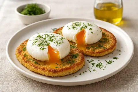 Soft Poached Eggs on Toasted Millet Flatbread