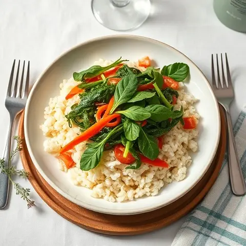 Warm Cauliflower Rice & Stir-Fried Greens Salad