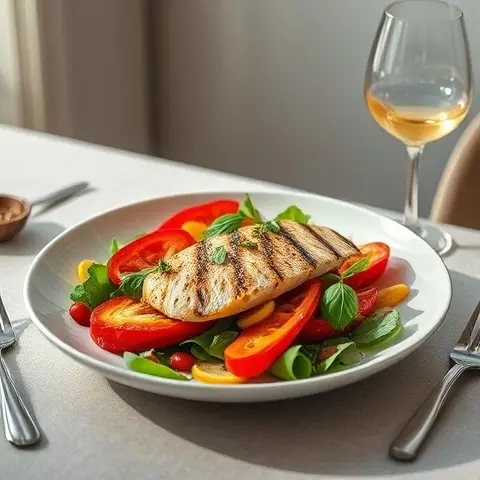 Grilled Mackerel & Charred Pepper Salad with Lemon-Thyme Dressing