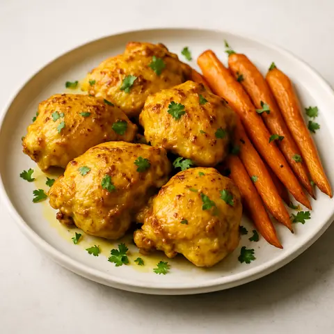 Turmeric-Garlic Chicken Thighs with Roasted Carrots