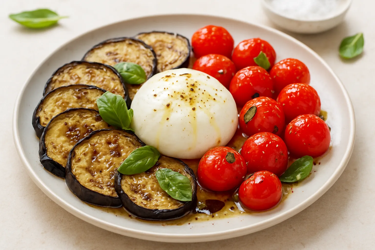 Roasted Eggplant, Tomato & Burrata Plate