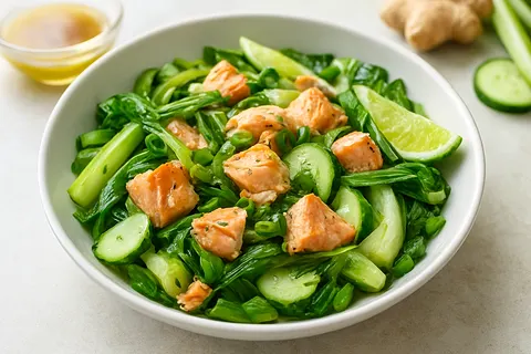 Warm Tinned Salmon & Bok Choy Salad with Ginger