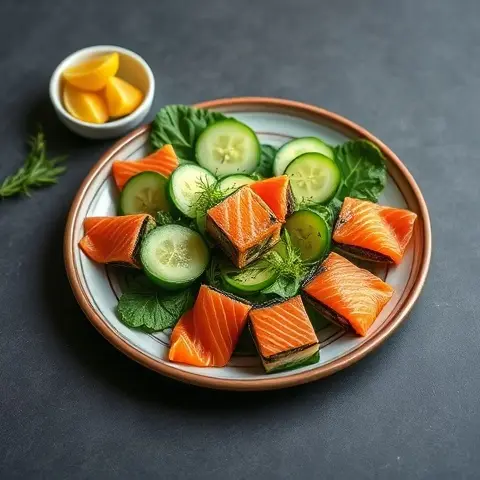 Cucumber-Nori Salad with Smoked Salmon Rolls