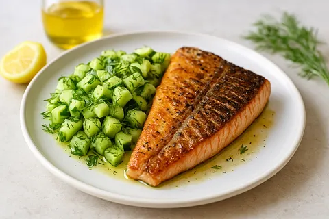 Grilled Trout with Cucumber & Dill Salad