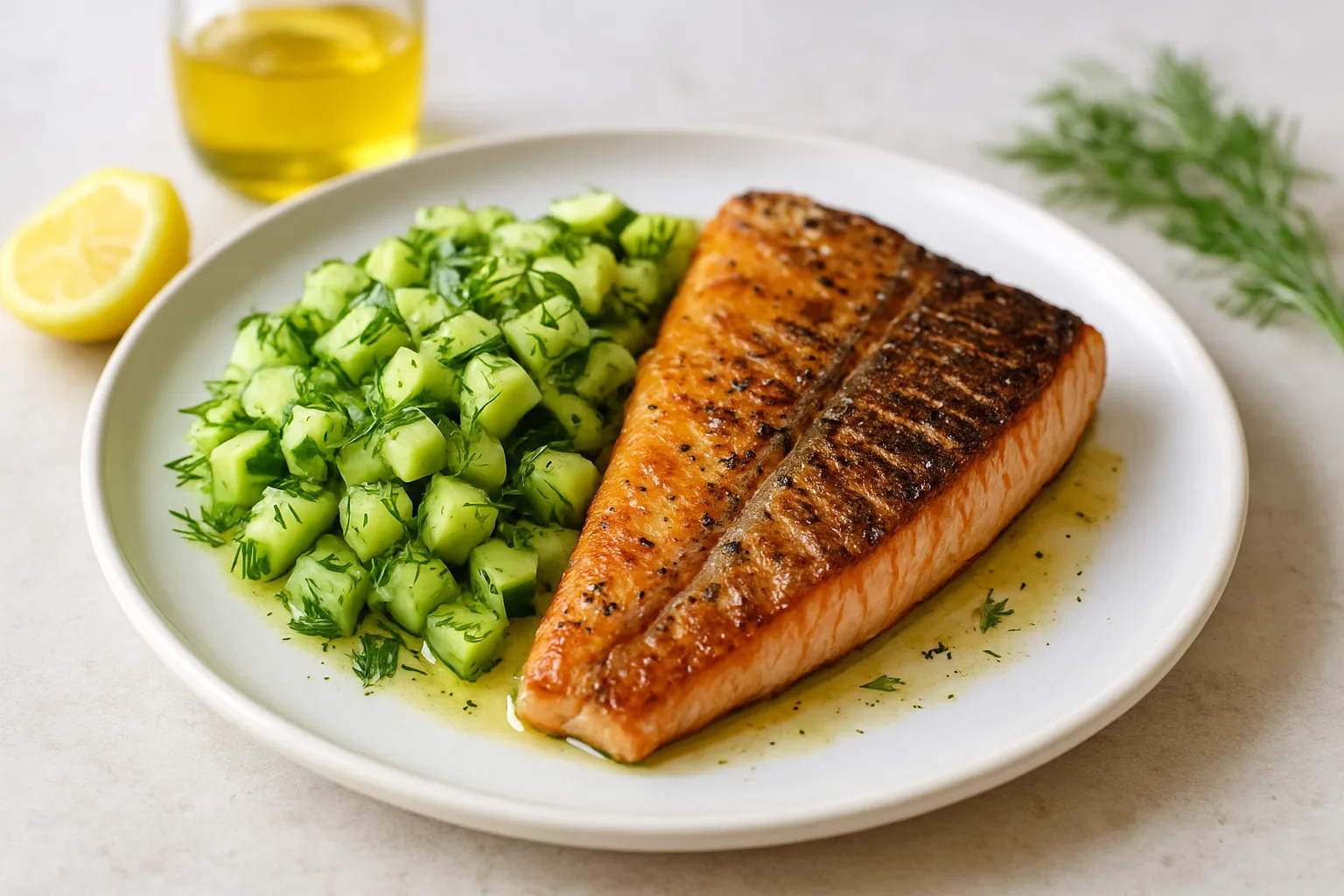 Grilled Trout with Cucumber & Dill Salad