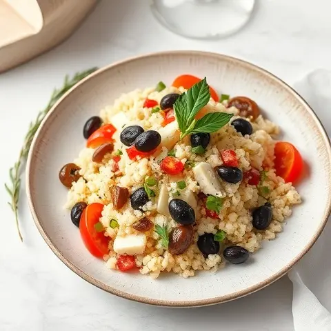 Cauliflower Couscous Greek Salad with Olives and Herbs