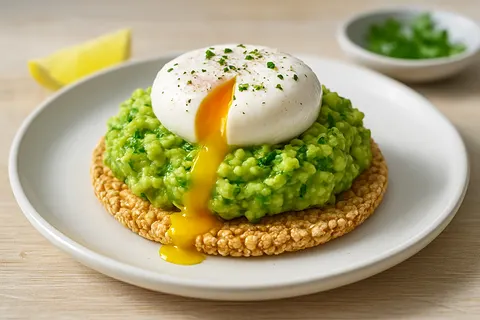 Light Poached Egg and Avocado Mash on Millet Crisp