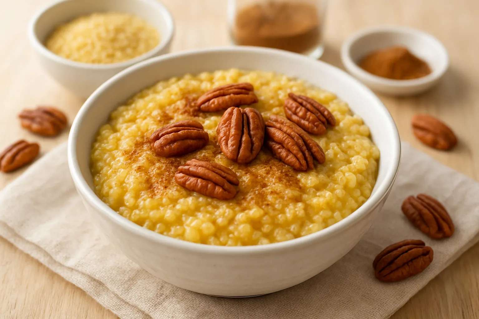 Nutritious Millet Porridge with Cinnamon and Pecans