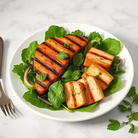 Grilled Tandoori Chicken and Mixed Greens with Mint‑Cilantro Dressing