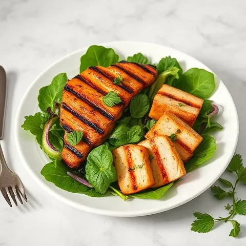 Grilled Tandoori Chicken and Mixed Greens with Mint‑Cilantro Dressing