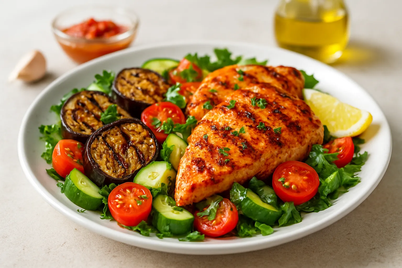 Harissa-Grilled Chicken & Eggplant Salad