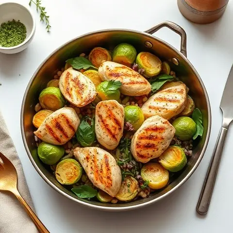 Chicken & Brussels Sprout Skillet with Mustard Vinaigrette