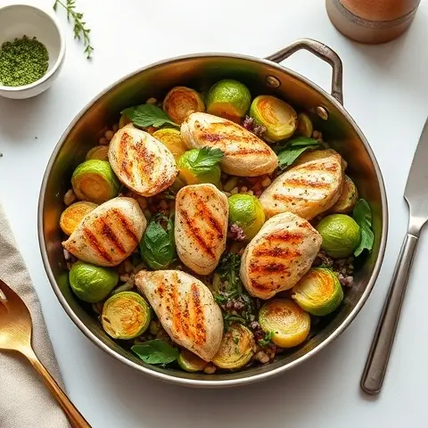 Chicken & Brussels Sprout Skillet with Mustard Vinaigrette