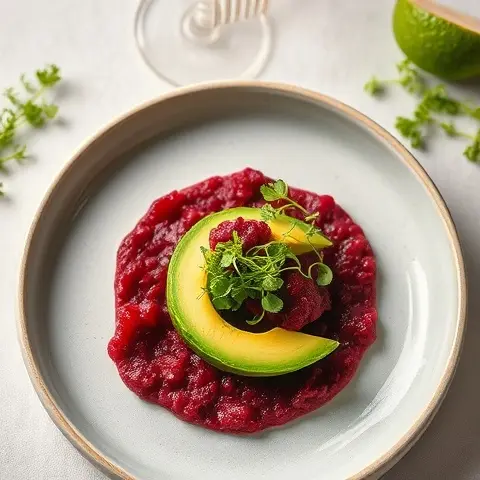 Beet Tartare with Avocado and Microgreens