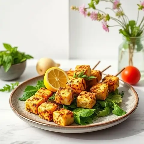 Masala Paneer-Style (Plant) Skewers with Lemon