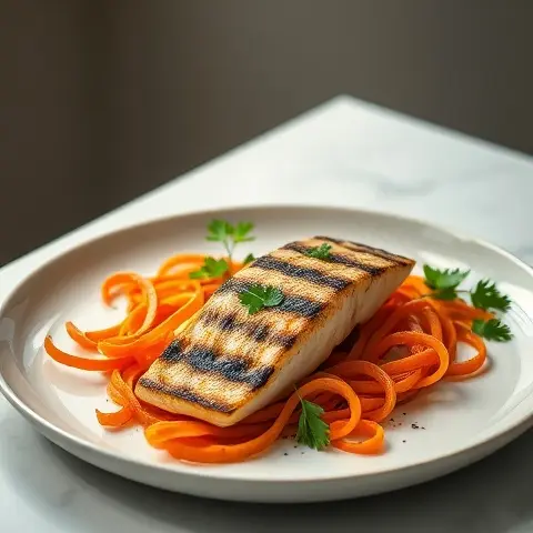 Grilled Mackerel with Roasted Carrot Ribbons & Parsley
