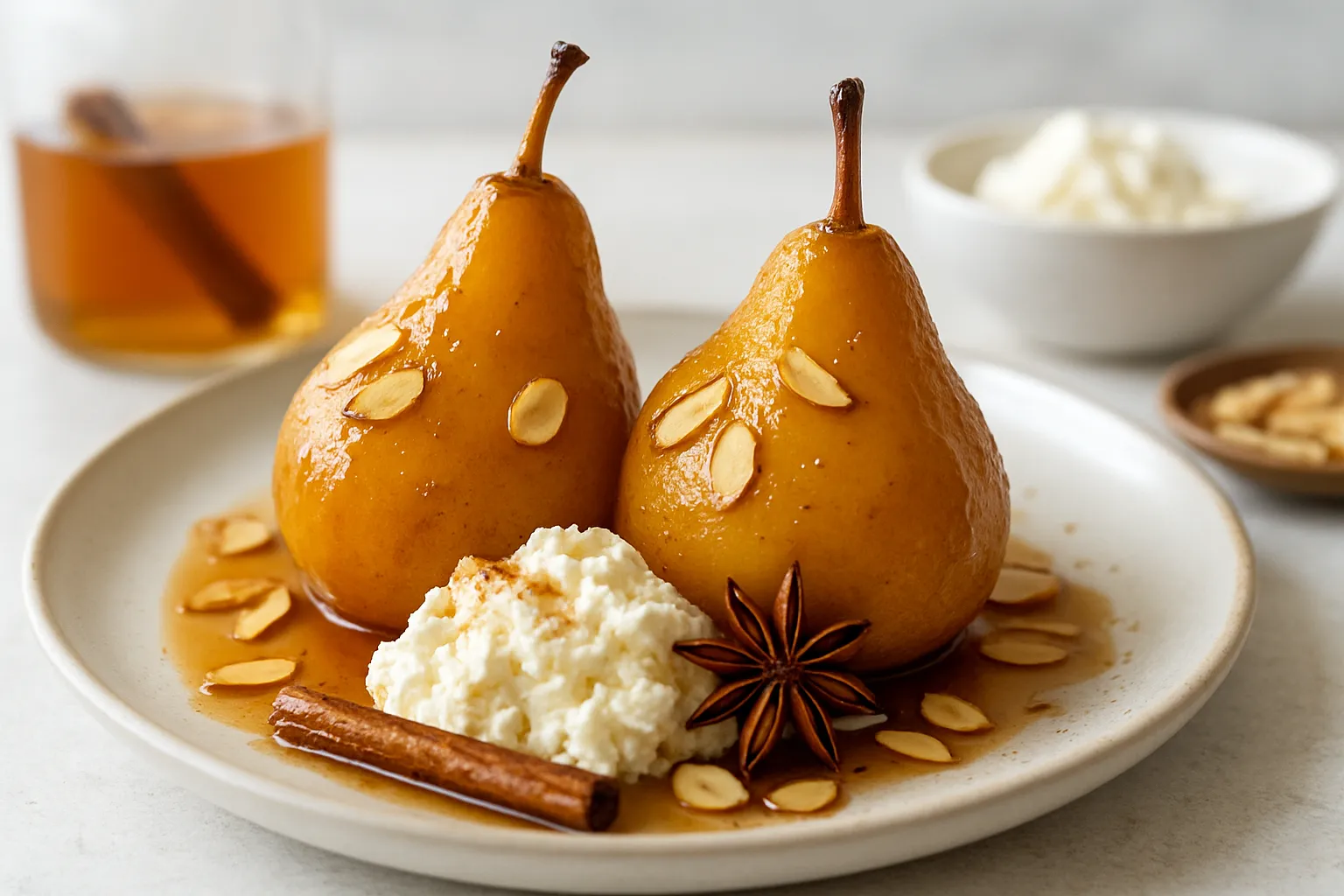 Spiced Poached Pears with Ricotta