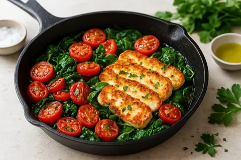 Mediterranean Halloumi & Tomato Skillet Breakfast