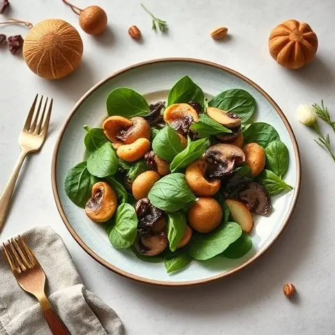 Spinach, Mushroom & Pine Nut Warm Salad