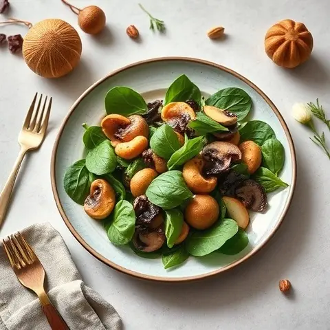 Spinach, Mushroom & Pine Nut Warm Salad