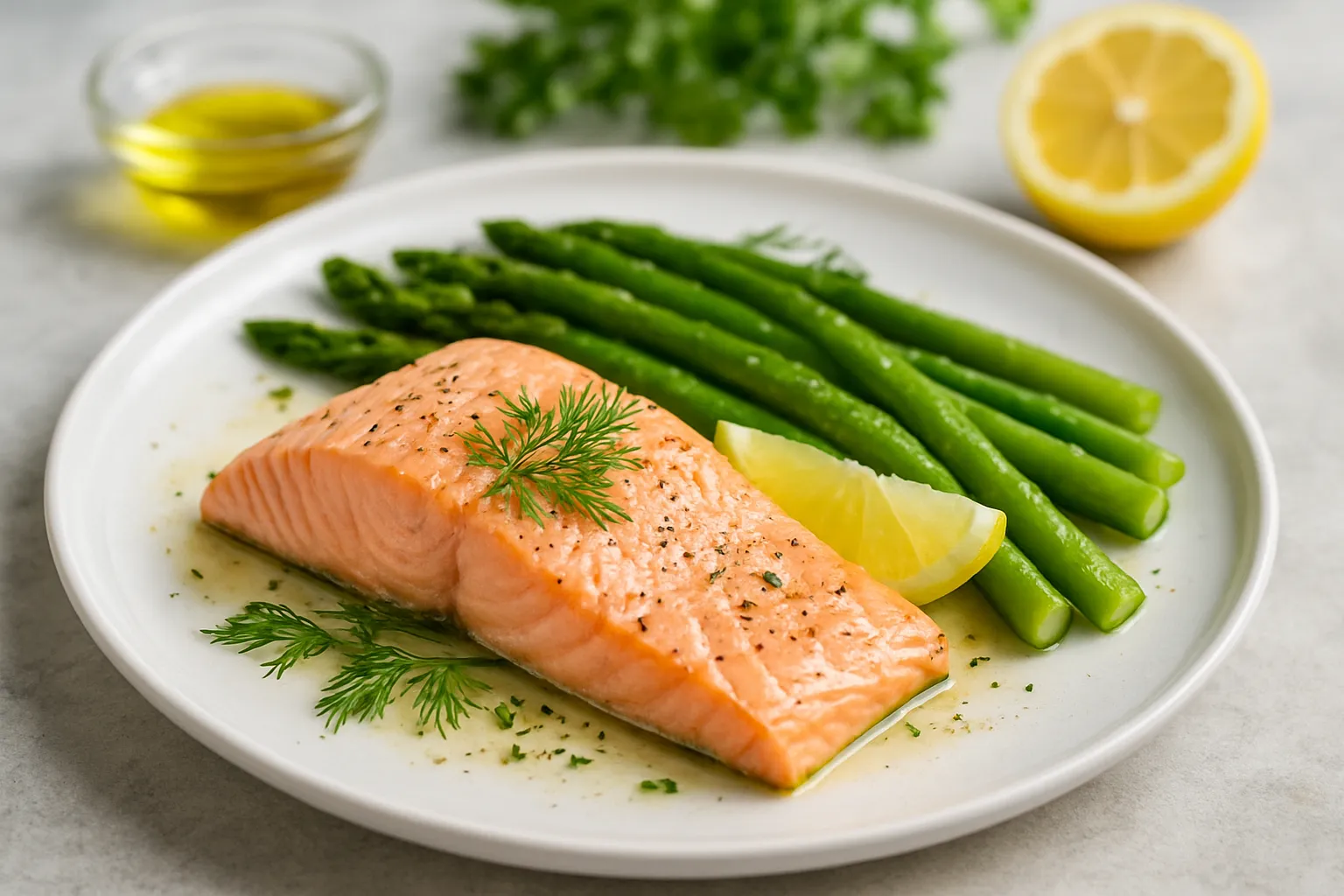 Poached Salmon with Steamed Asparagus