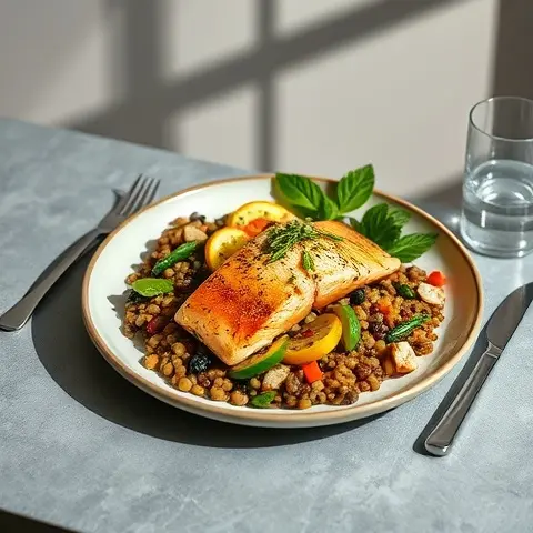 Warm Salmon & Lentil-Swap Salad with Turmeric