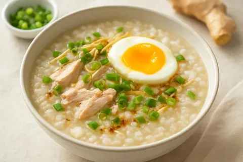 Cantonese-Style Turkey Congee with Ginger, Scallions and Soft Egg