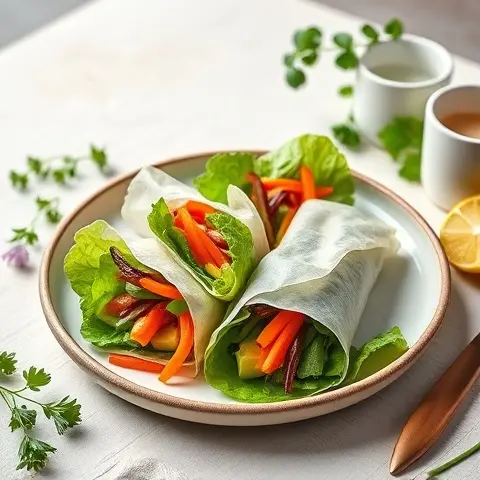 Fresh Vietnamese Rice Paper Veggie Rolls with Lime
