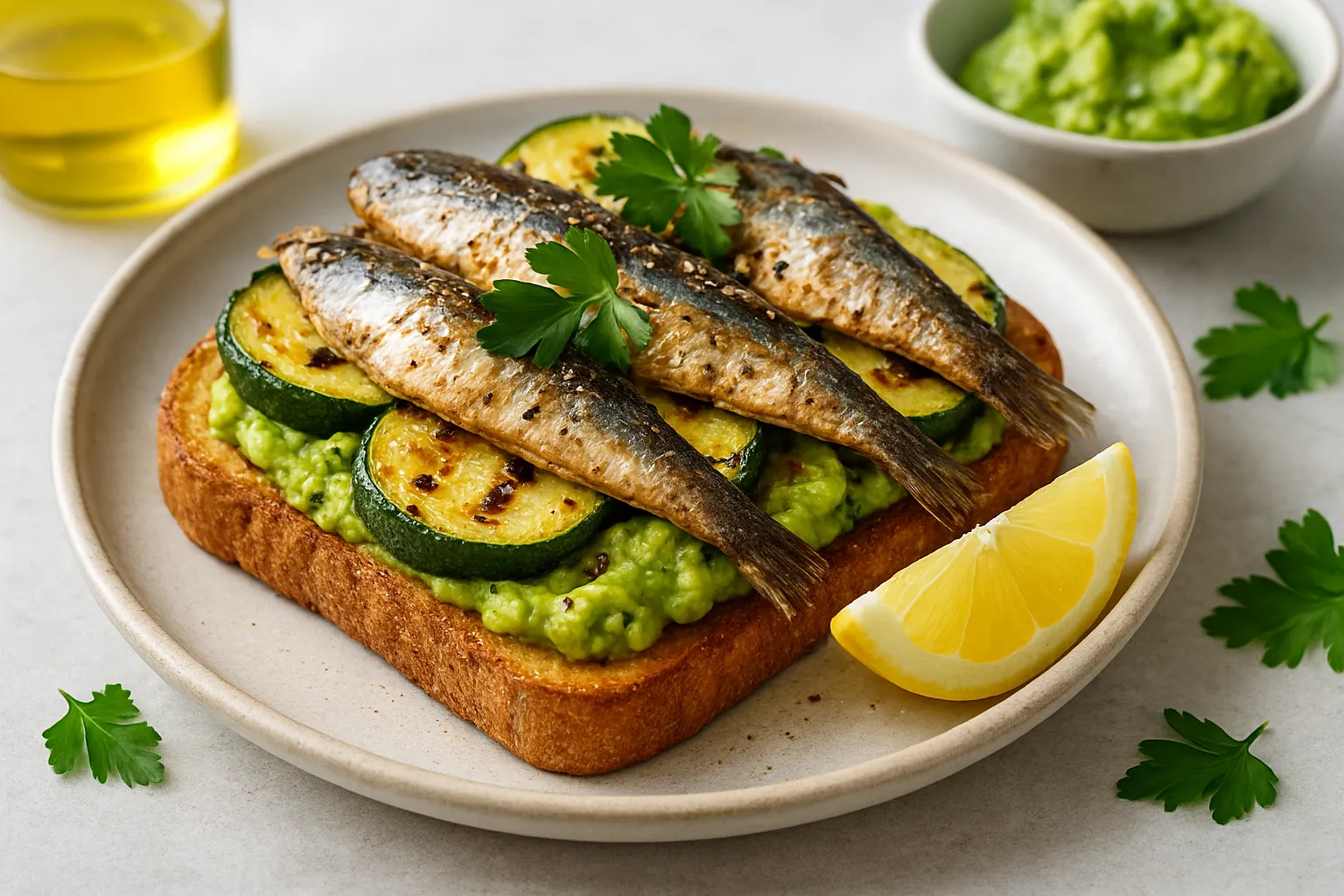 Grilled Zucchini Sardine & Avocado Toast