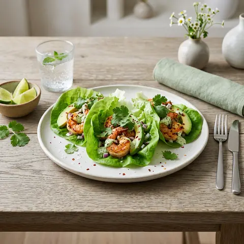 Shrimp Lettuce Tacos with Avocado and Cilantro