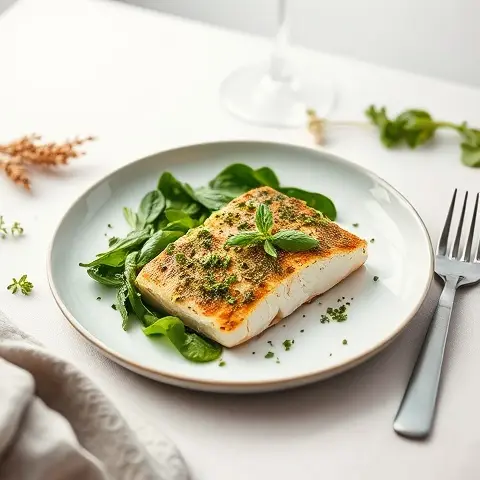 Zesty Herb-Crusted Halibut with Wilted Greens