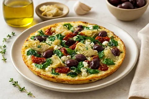 Mediterranean Herb Egg White Frittata with Artichoke, Olive & Feta