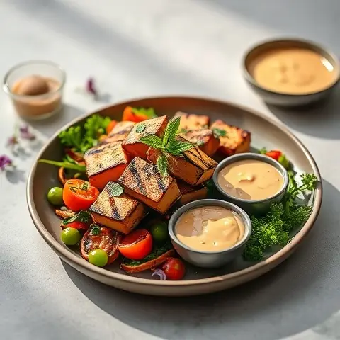 Satay-Style Grilled Tofu with Creamy Peanut Sauce