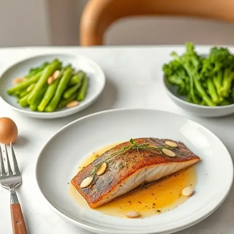 Herb-Stuffed Trout Almondine with Steamed Broccolini